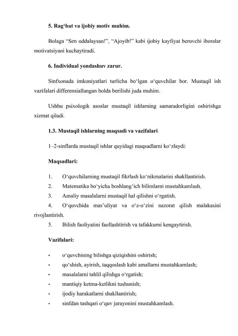 1-2-sinf oʻquvchilarining matematikadaj mustaqil ishlarini tashkil qilish metodikasi 4