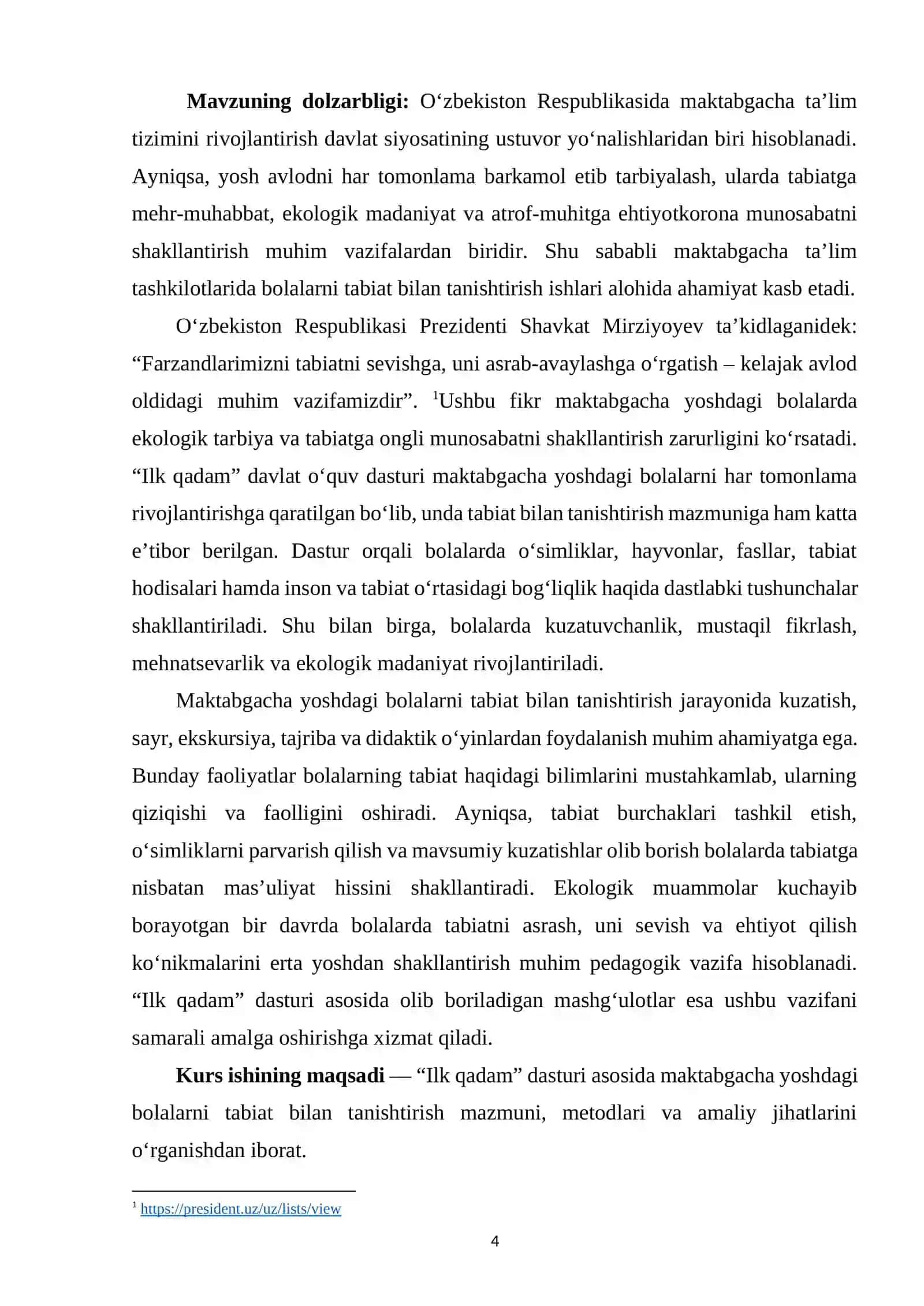 Ilk qadam dasturida tabiat bilan tanishtirish mazmuni 4