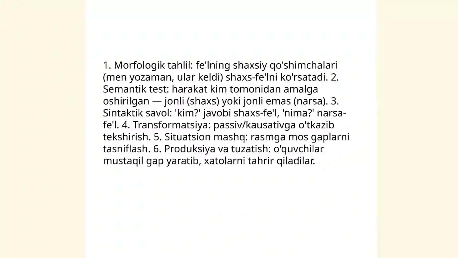 Shaxs-narsa harakati. Shaxs va narsa harakatini bildirgan so'zlar 4