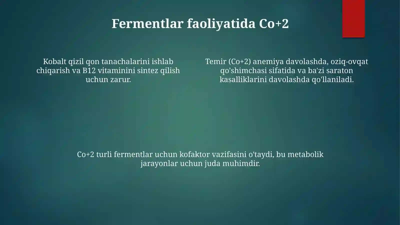 Inson sog'lig'ida Co+2ning muhim roli. Dori Formulalarida Co+2: Aniqlash va Miqdorini Aniqlash 4
