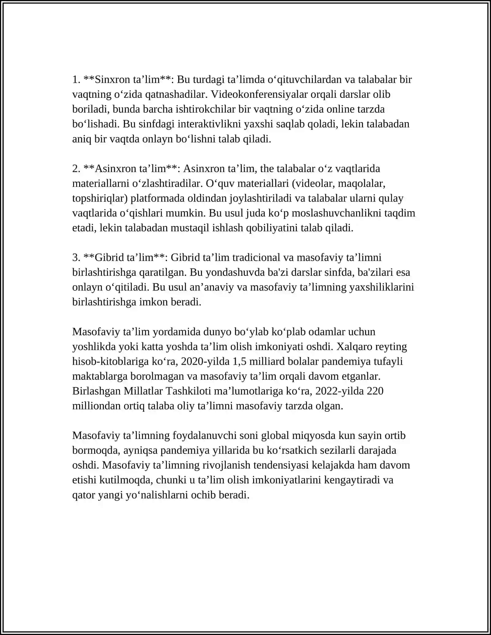 MUSTAQIL ISH Mavzu: MASOFAVIY OCHIQ ONLAYN KURSLARNI IMKONIYATLARI BILAN TANISHISH 4