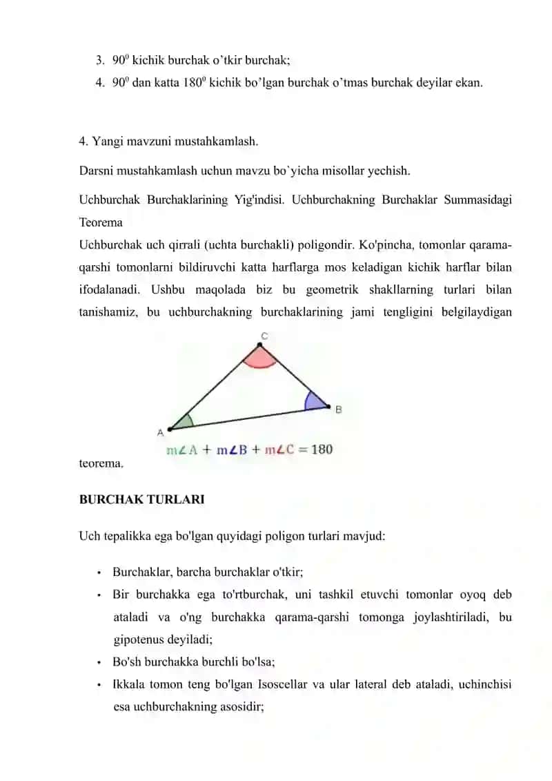 BURCHAK TURLARI BURCHAKLARNI TRANSPOTIR YORDAMIDA O'LCHASH 4