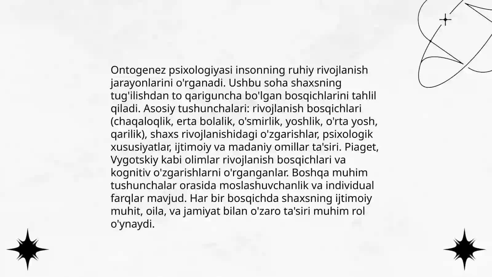 Jahon psixologlarining yosh davrlari psixologiyasi boʻyicha tadqiqot muammolari.Ontogeniz psixologiyasiga yangicha yondashish 4