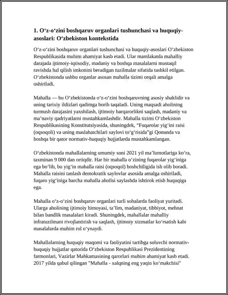 Oʻz-oʻzini boshqaruv organlari tushunchasi va huquqiy-asoslari: Oʻzbekiston kontekstida 4