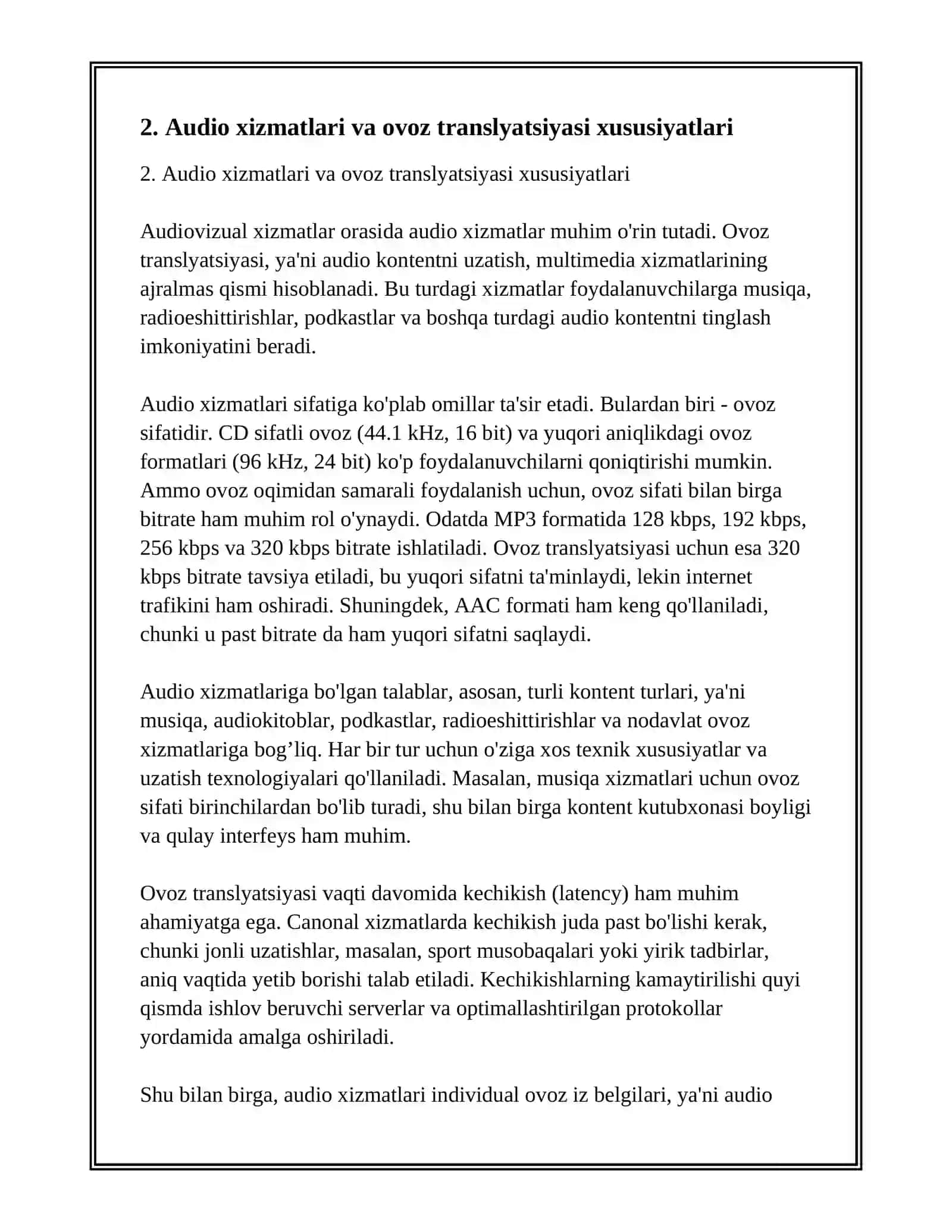 MELTIMEDIYA XIZMAT TURLARI VA ULARNI AMALGA OSHIRISH HUSUSIYATLARI 4