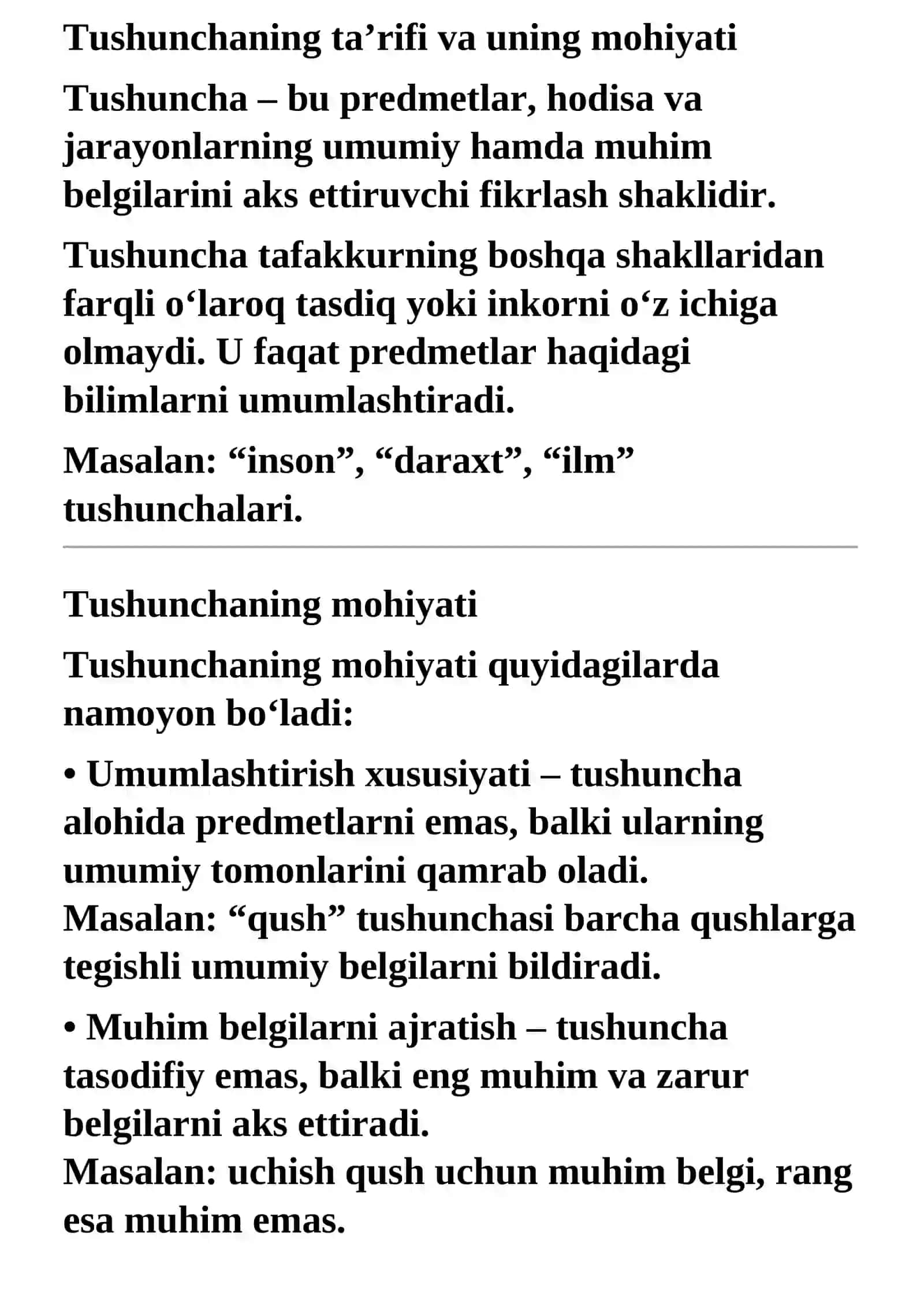 Tushuncha – predmetlarning umumiy, muhim belgilarini aks ettiruvchi mantiqiy shakl mavzusida mustaqil ish tayyorlash 4