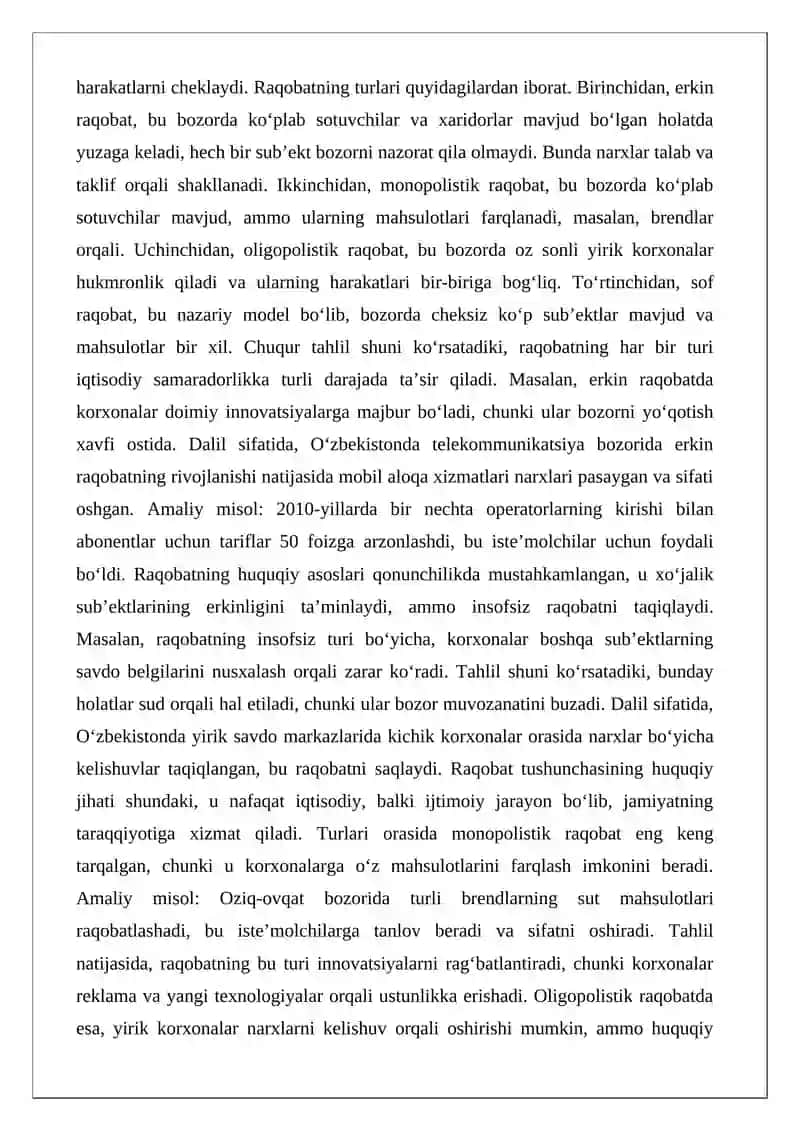 Biznes faoliyatida raqobat va monopoliyani huquqiy tartibga solish 4