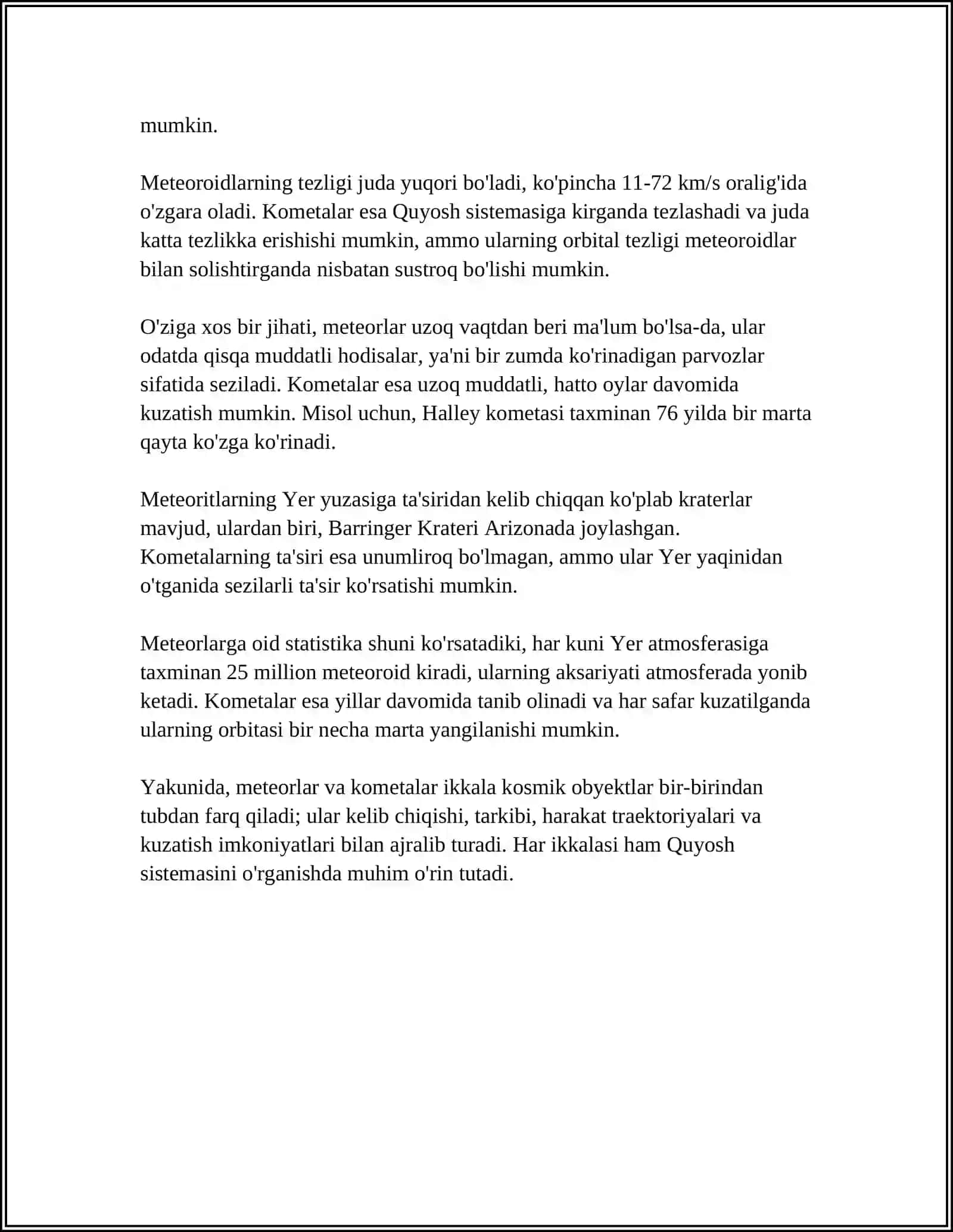 MUSTAQIL ISH Mavzu: METEORLAR VA KOMETALAR 4