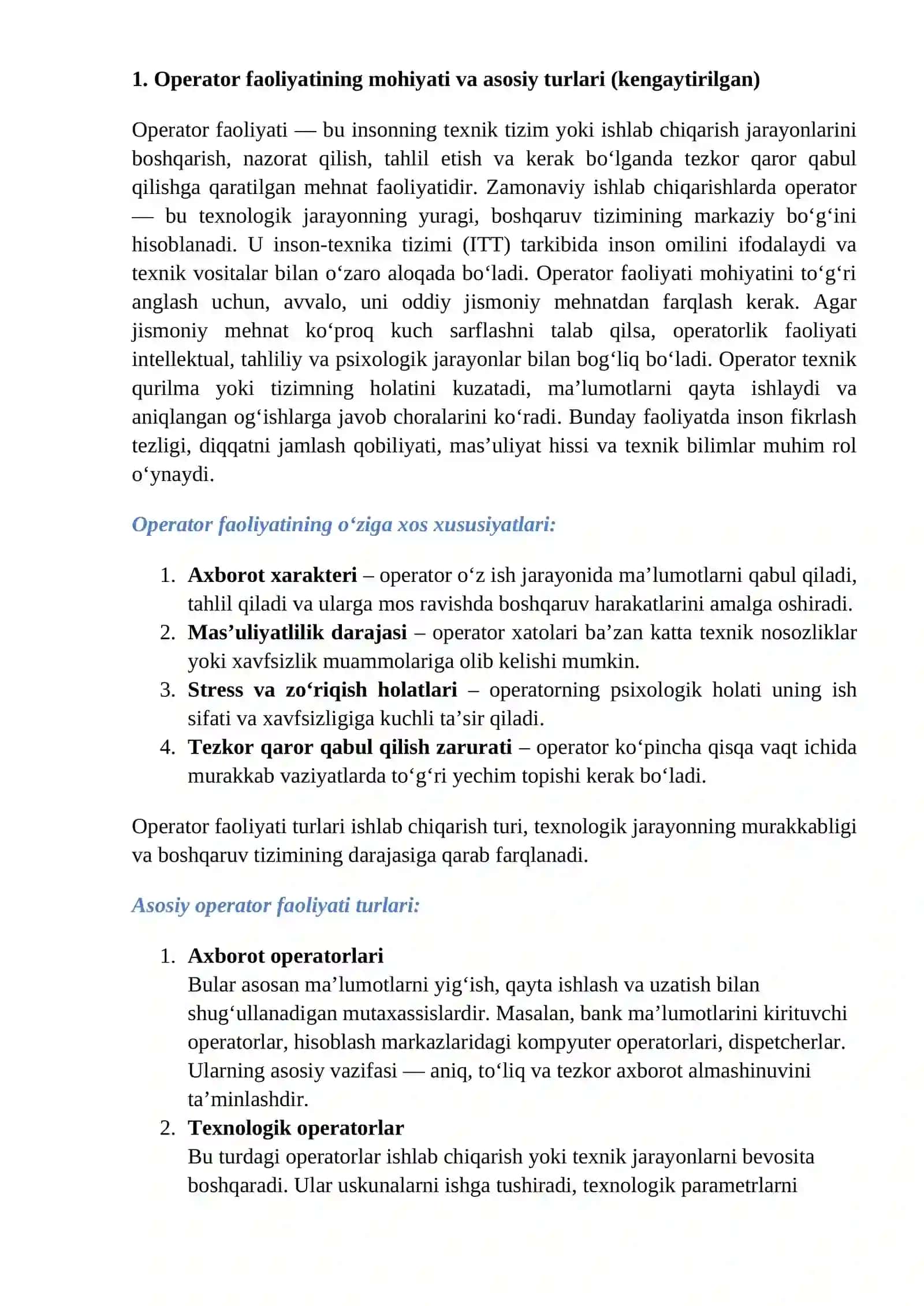 Operator faoliyatini tahlil qilish va o‘rganish metodlari 4