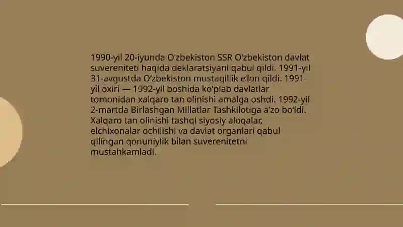 Mustaqil Oʻzbekiston respublikasining tashkil topishi va uning tarixiy ahamiyati 4