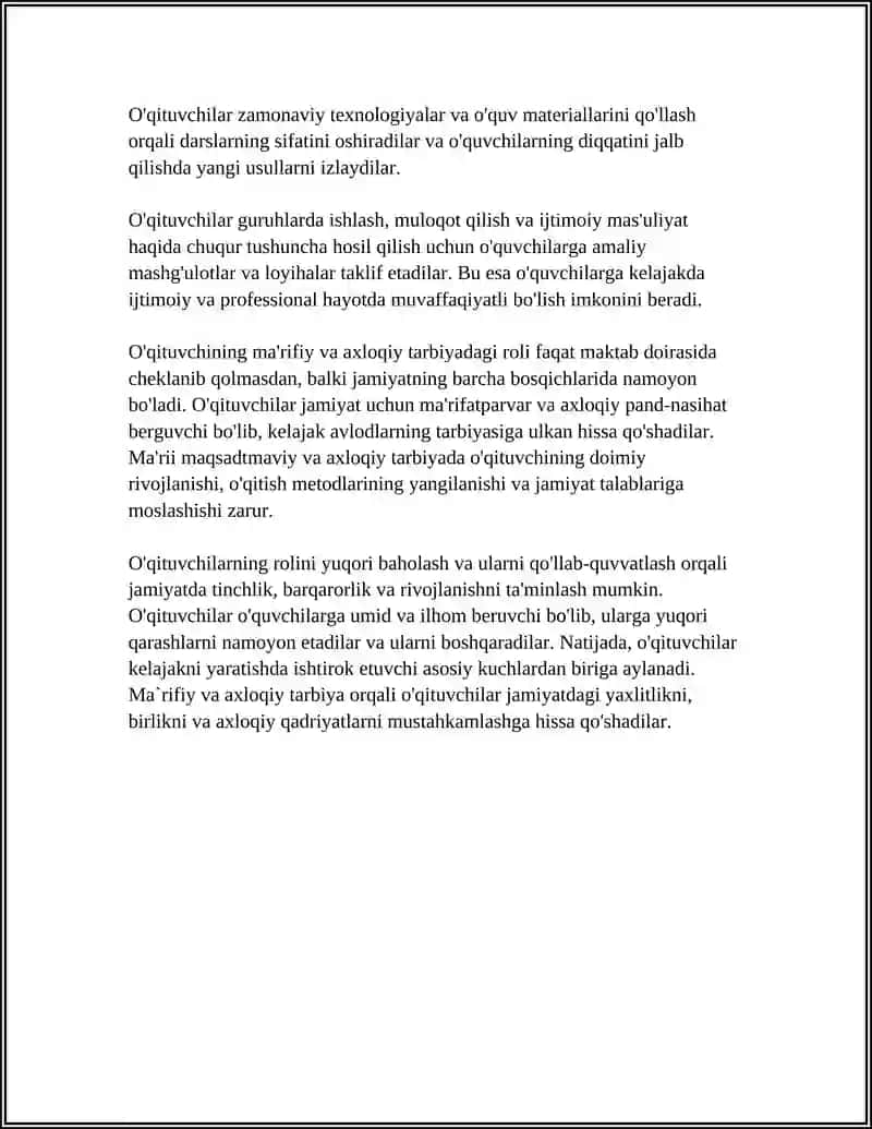 O'QITUVCHINING JAMIYATDA TUTGAN O'RNI 4
