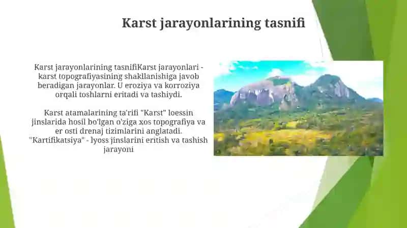 Karst Jarayonlar Va Karst Relyefiga Tarif Berish 4