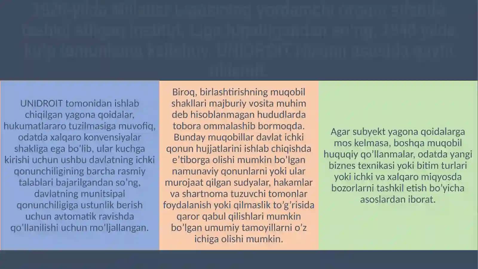 Xalqaro tijorat huquqidagi tijorat vakilligini huquqiy tartibga solish (The UNIDROIT Convention on Agency in the International Sale of Goods vs Domestic Law) 4