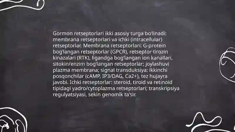 Xemoretsepsiya gormonlar va mediatorlar retsepsiyasi tashqi signallarni sezish organlari retsepsiyasi 4