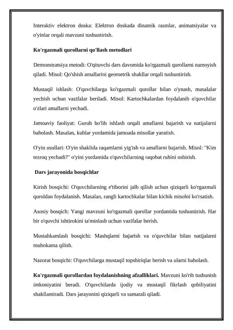 Mavzu: Arifmetik amallarni o'rgatishda ko'rgazma qurollaridan foydalanish metodlari 4