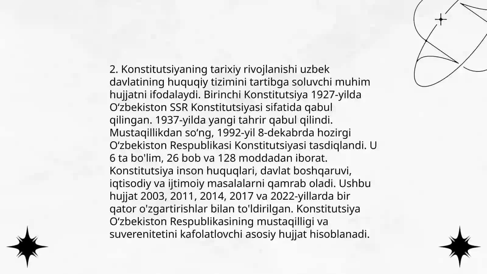 Oʻzbekiston Respublikasi Konstitutsiyasining tuzilishi va oʻziga xos xususiyatlari mavzusida qiyosiy tahlil 4