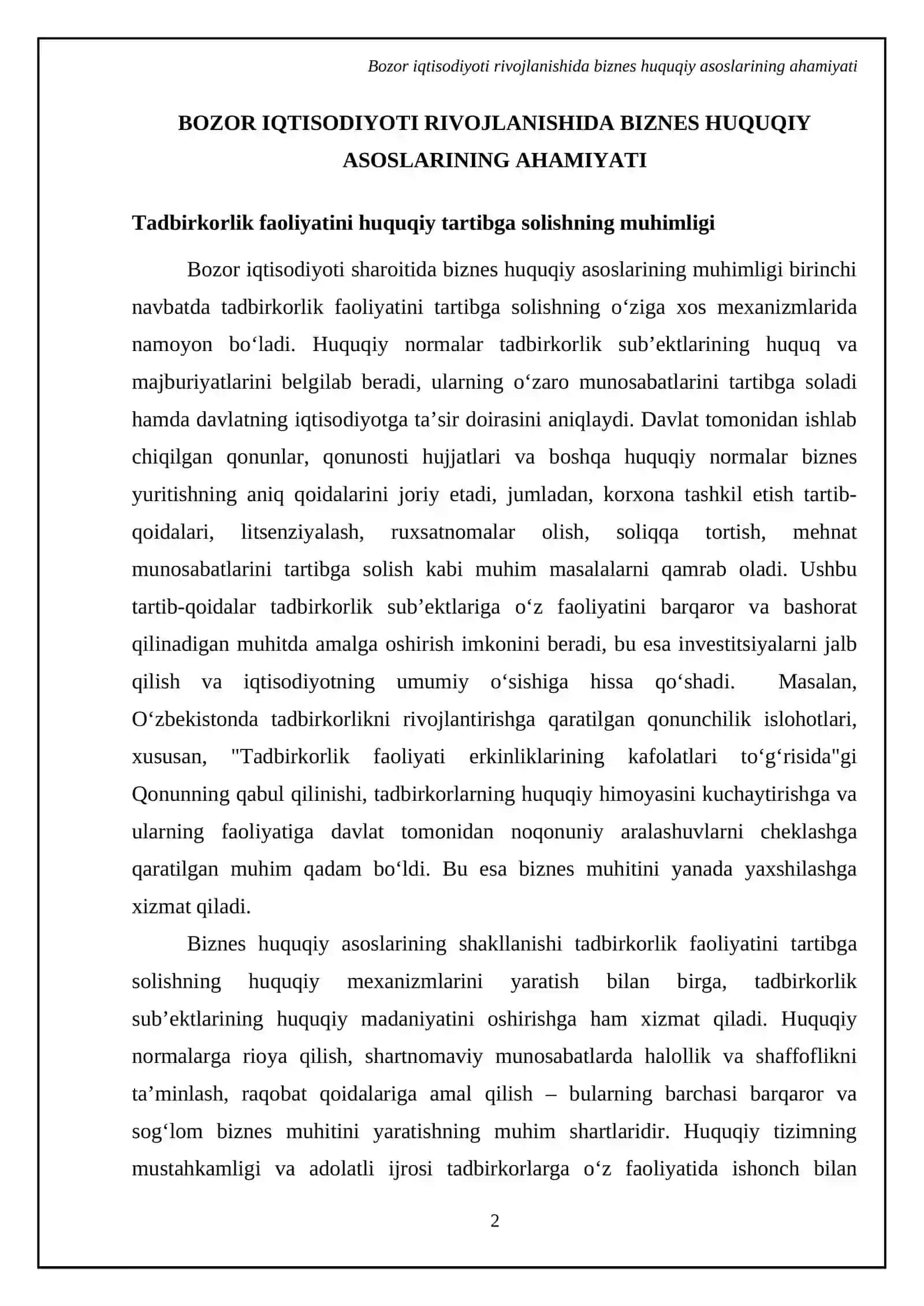 Bozor iqtisodiyoti shakllanishi sharoitida biznes huquqining roli 4