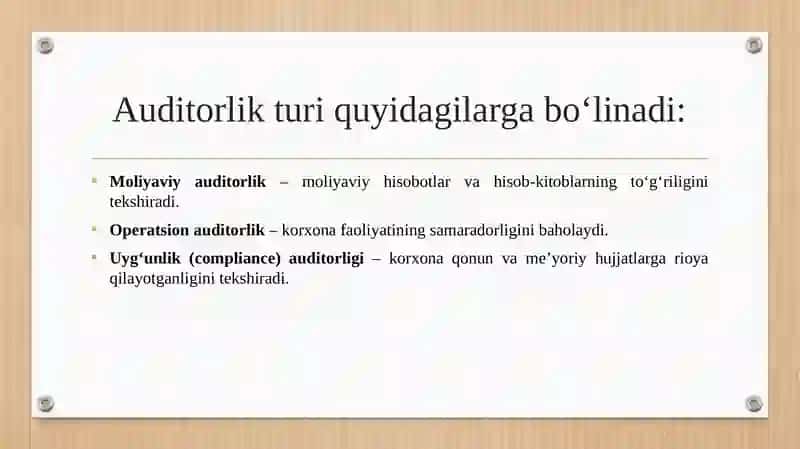Korxonani auditorlik tekshiruvidan o‘tkazish ishchi dasturi 4
