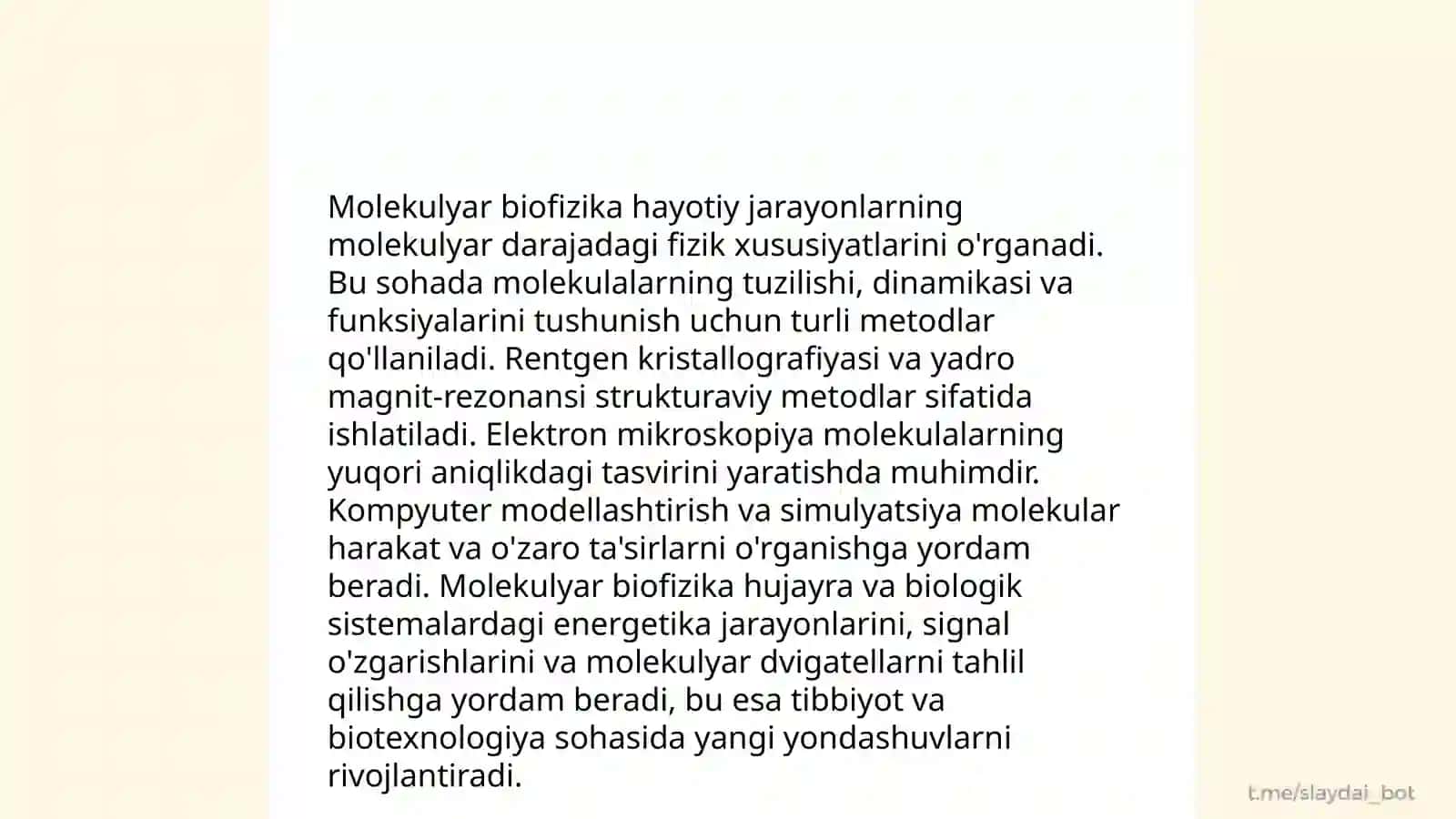Biofizikani metodilari Õzbekistonda biofizika taqiqotlari rivojlanishi 4
