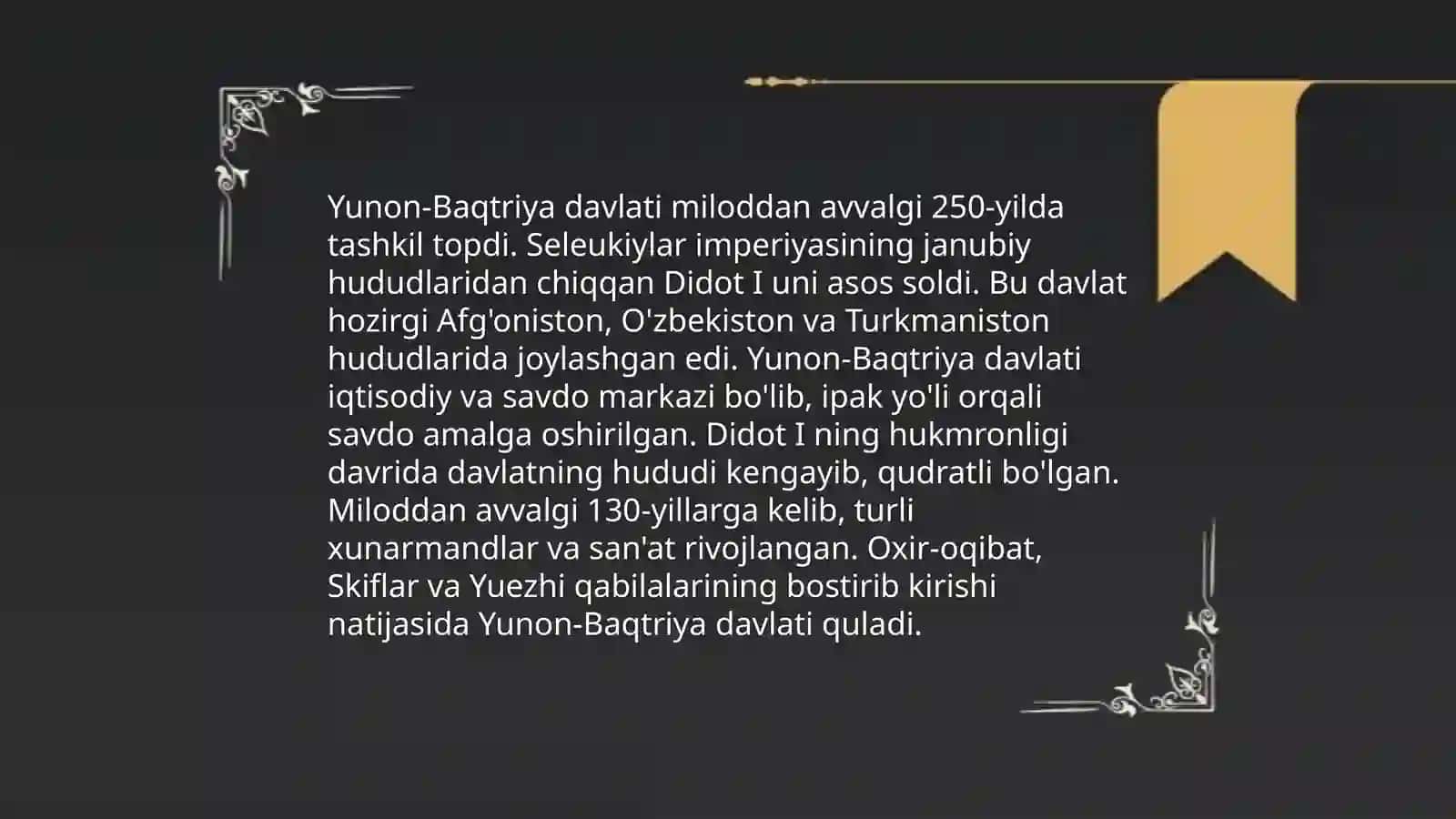Orta Osiyo salavkiylar Yunon Baqtriya davlatlari davridagi tarixiy geografiyasi 4