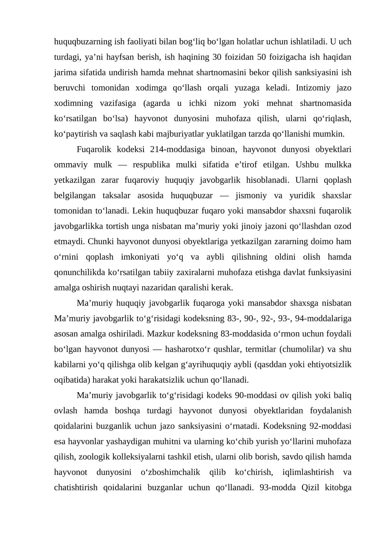 Hayvonot dunyosidan foydalanish tartibi va undan foydalanishga oid huquqbuzarliklar uchun javobgarlik 4
