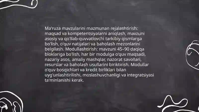 Ma'ruza darslarini tashkil etish 4