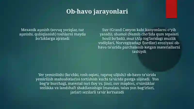 Eol jarayonlar va relef shakllariga ta'rif berish 4