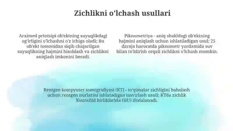 Biologik to‘qimalar va qattiq jismlarning zichligini aniqlash 4