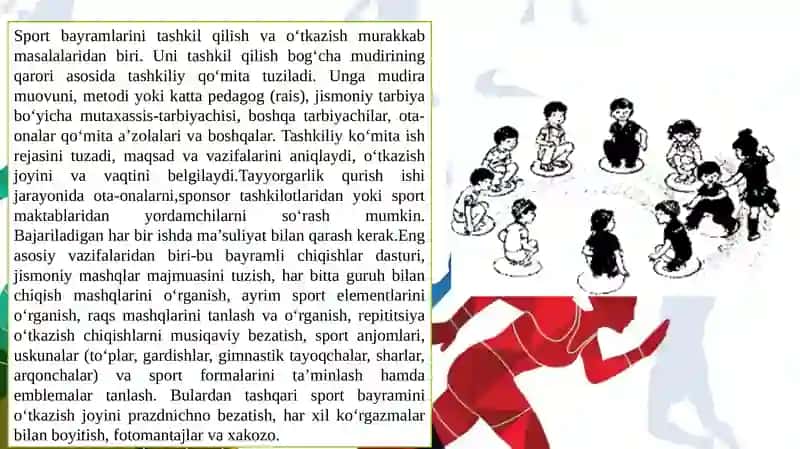 Sport to‘garak mashg‘ulotlari va bayram tadbirlarini o‘tkazish jarayonida milliy va harakatli o‘yinlardan foydalanish 4
