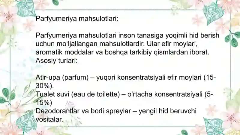 Parfumeriya, kosmetika tovarlarining TIFT Nasosidatasniflanishi 4