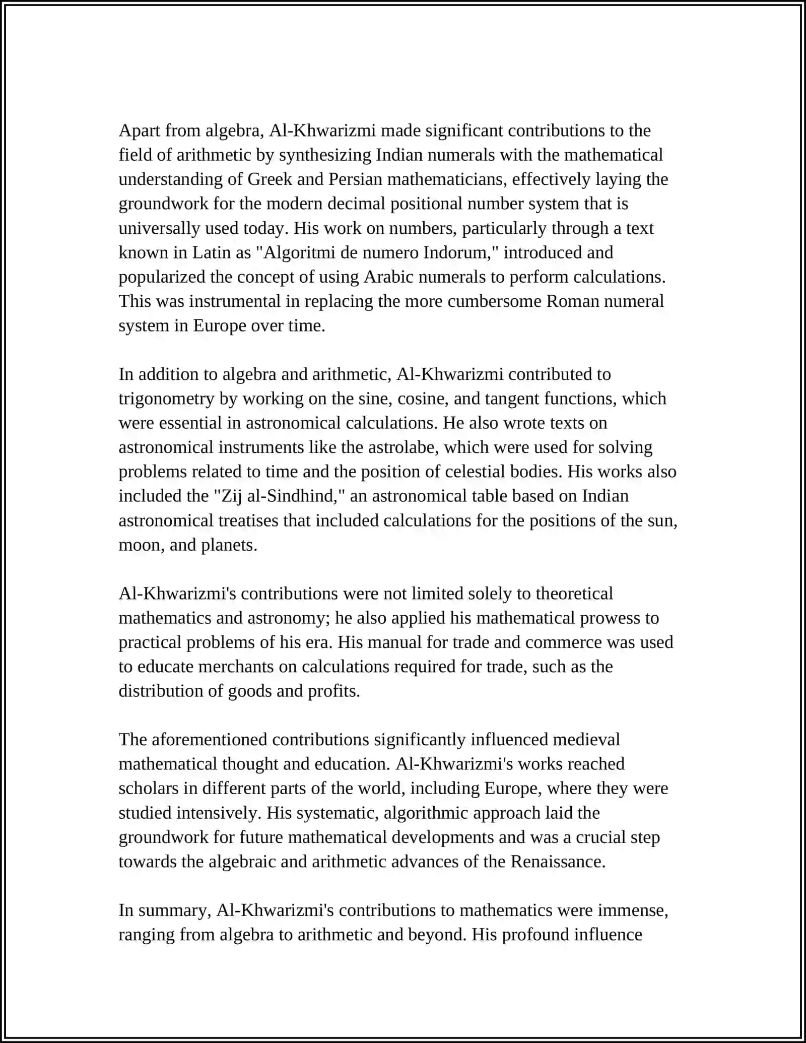Al-Khwarizmi's Contributions to Mathematics 4
