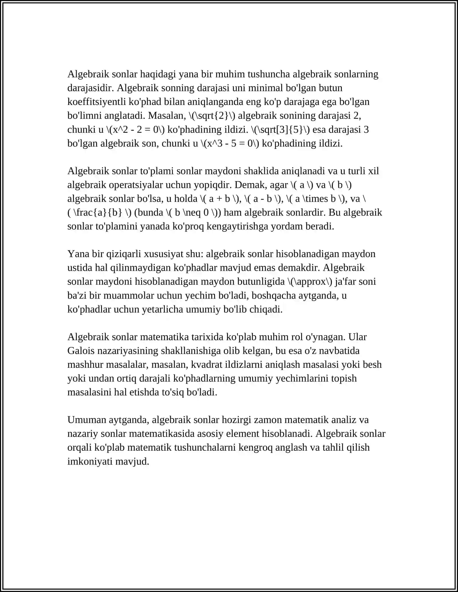 ALGEBRAIK SONLAR MAYDONI 4