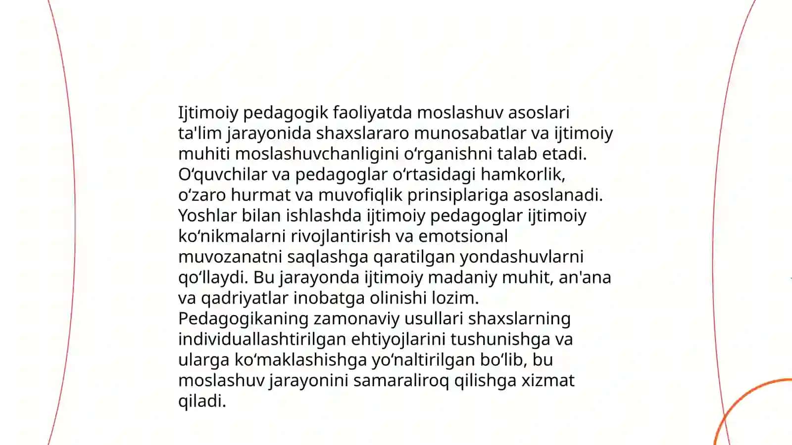 Ijtimoiy pedogogik faoliyatida bolalarning moslashuvi ko'nikmalarini shakillantirish. MTT bolalarning moslashuv ko'nikmalarini shakillantirish texnologiyalari 4