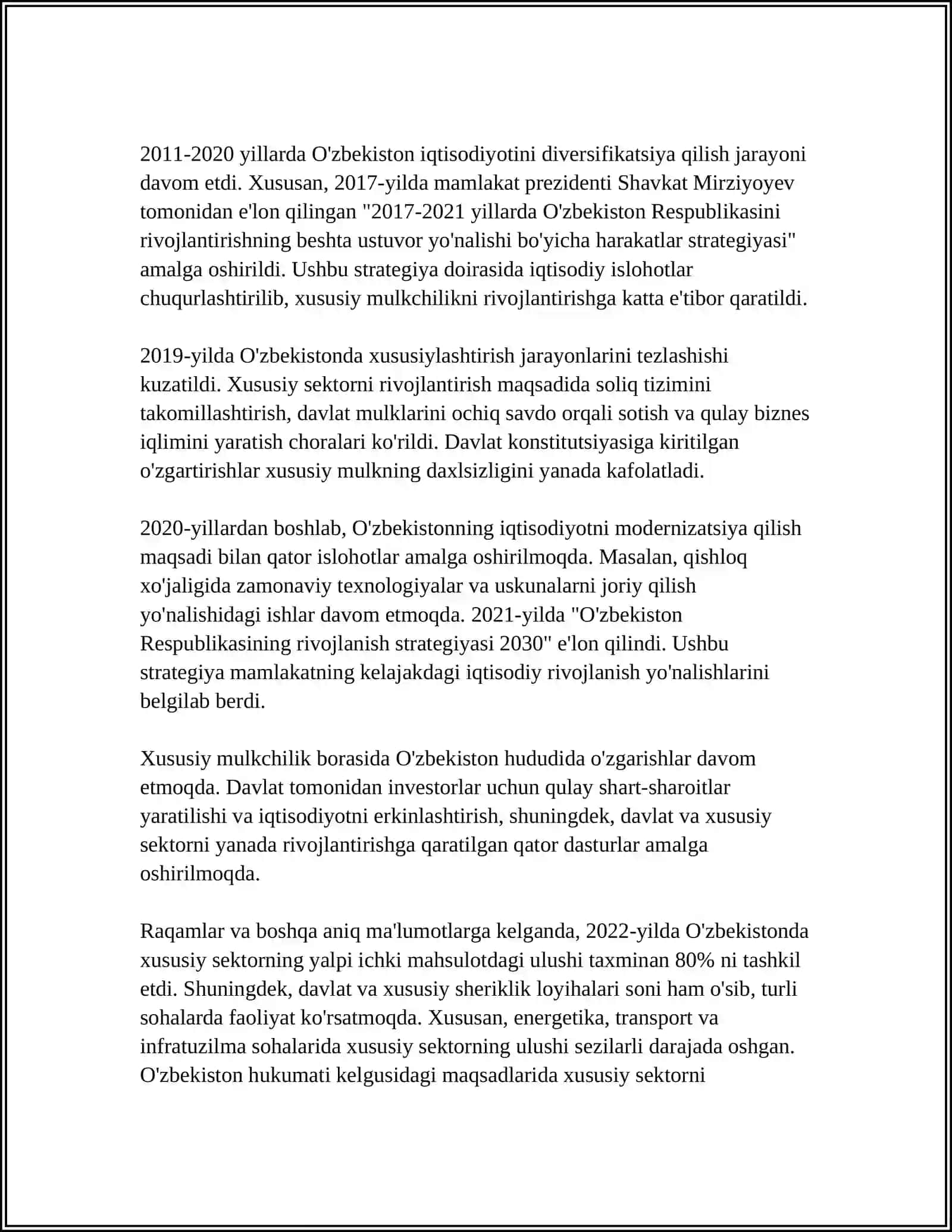 Iqtisodiy Islohotlar Tarixi va Xususiy Mulkchilikning O'zbekistonda Shakllanishi 4