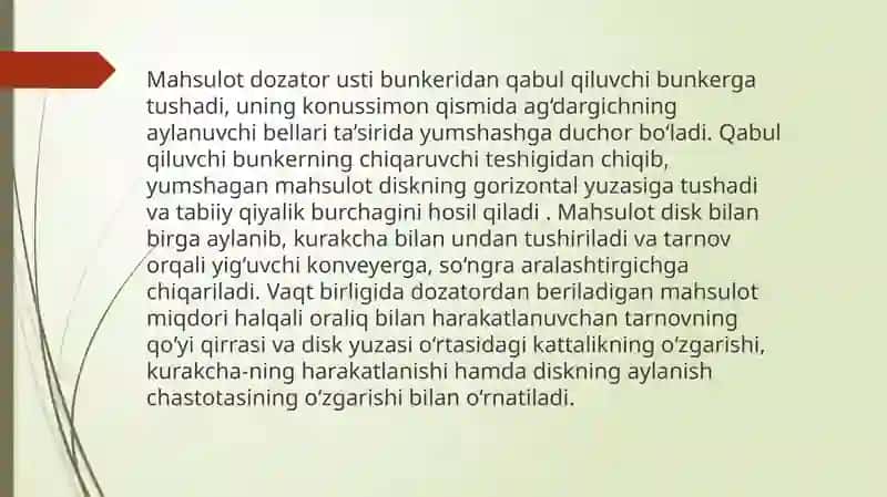 Tarelkasimon meyorlagichning tuzilishi va meyorlash jarayonini o’rganish 4