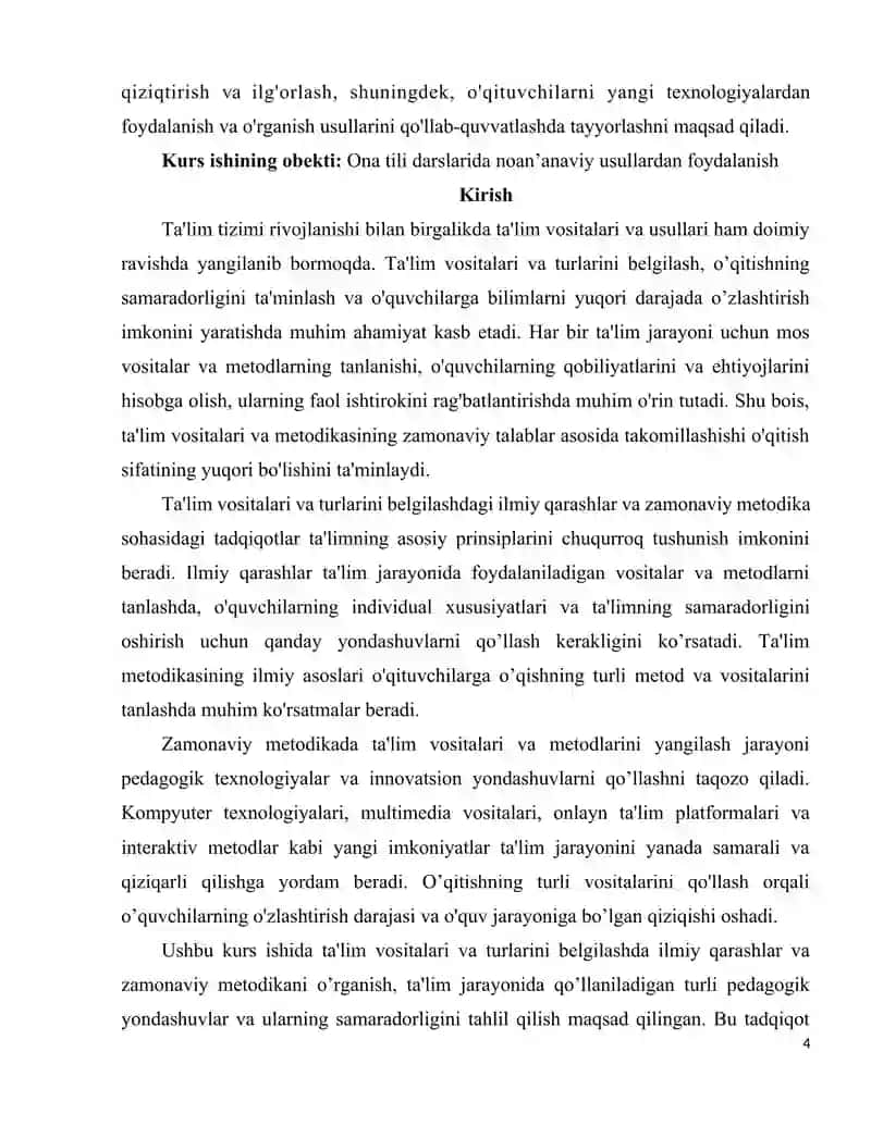 Ta'lim vositalari va turlarini belgilashdagi ilmiy qarashlar va zamonaviy metodika 4