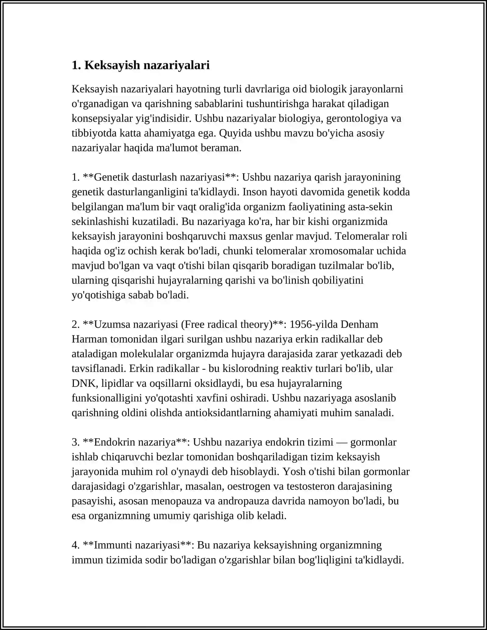 ORGANIZMNING KEKSAYISHIGA XOS ÒZGARISHLAR.APOPTOZ MEXANIZMLARI.PROGERIYA ETIOPATOGENEZI 4