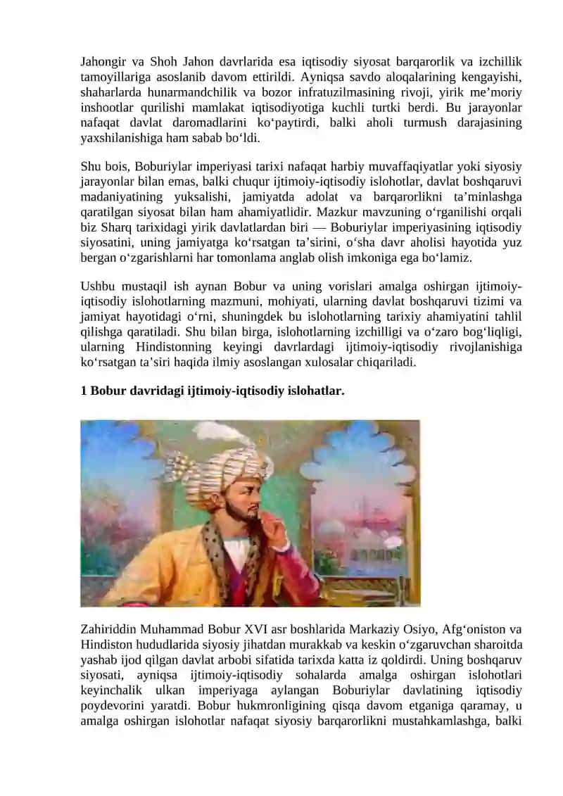Bobur va uning vorislari amalga oshirgan ijtimoiy iqtisodiy islohatlarning mohiyati 4