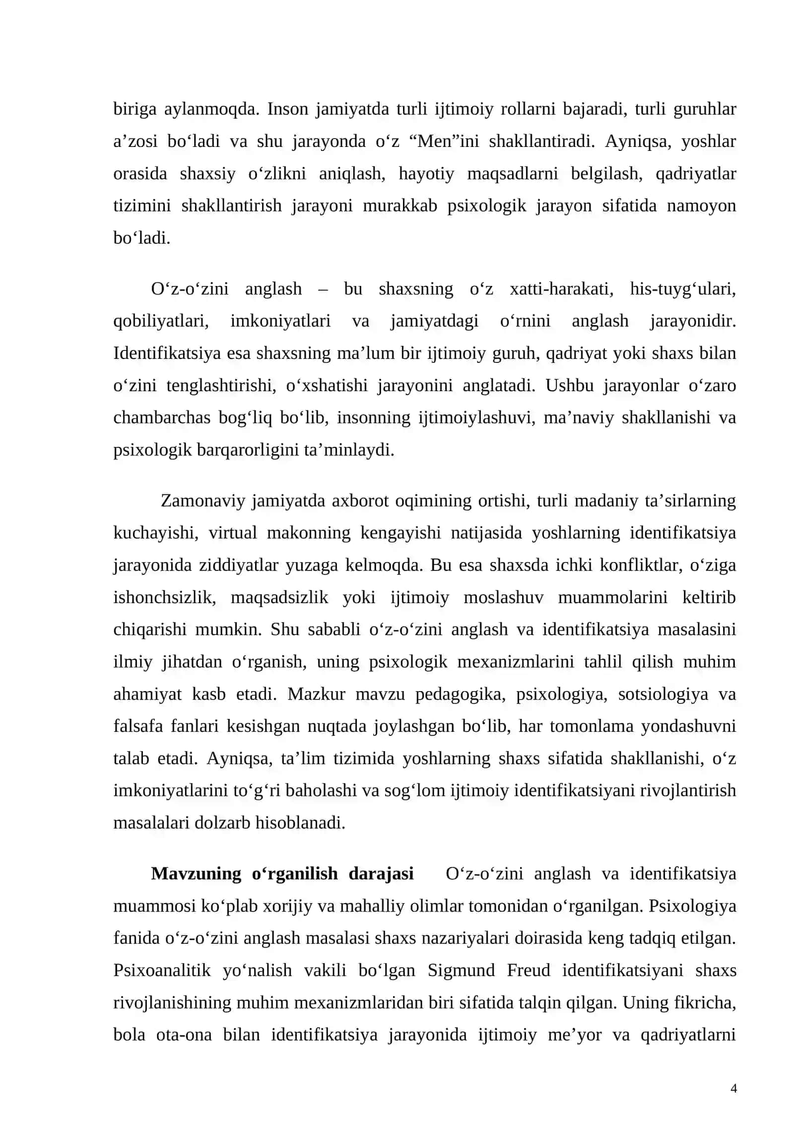 O'z-o'zini anglash va shaxsda identifikatsiya muammosi 4