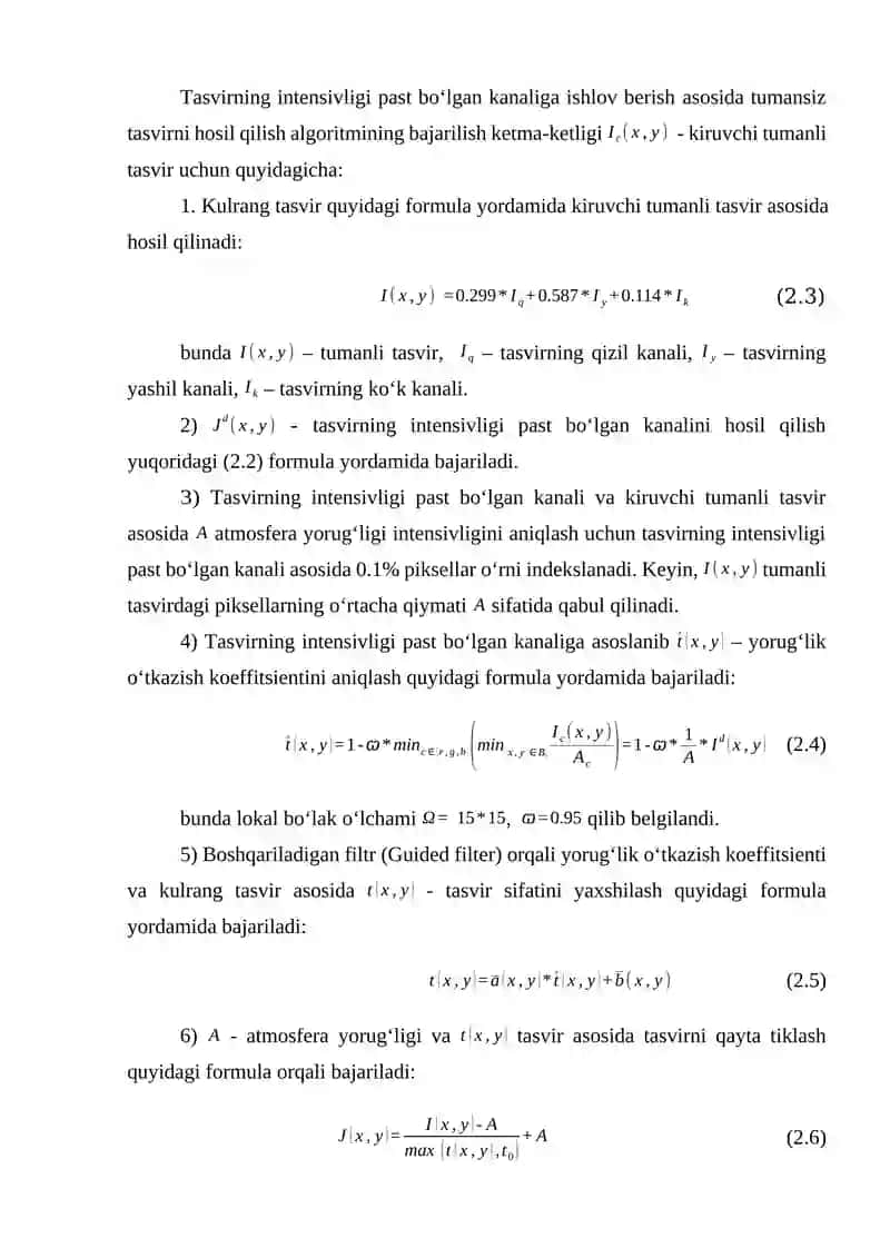 Yo‘l sahnasi tasvirlariga dastlabki ishlov berish algoritmi 4