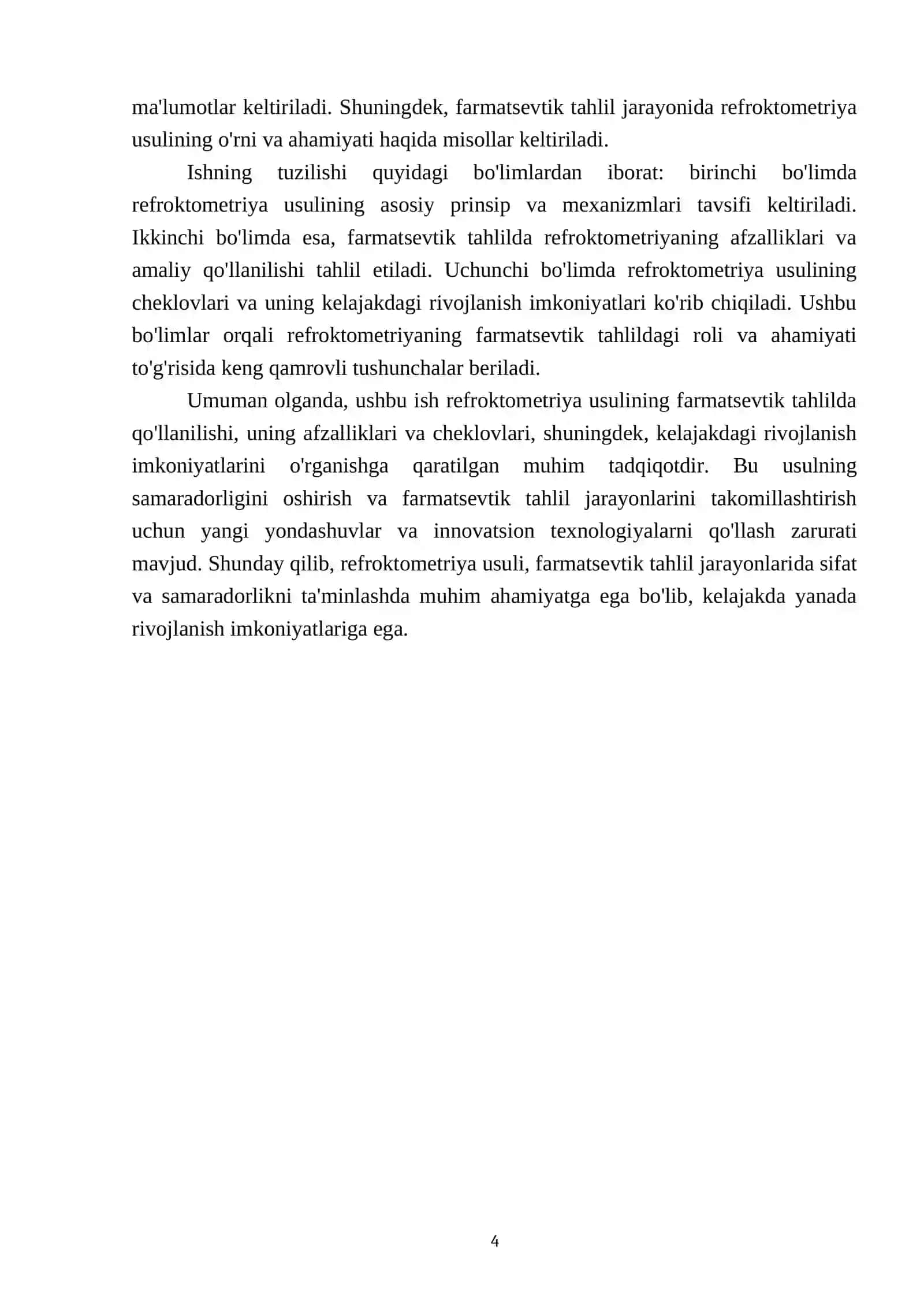 Tahlilni refroktometriya usuli.Farmatsevtik tahlilda qóllanishdagi afzalliklari 4