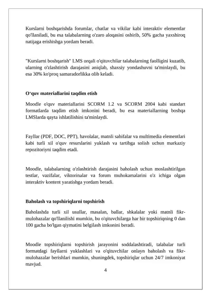 Masofaviy ta`limda LMS tizimlari, MOODLE o`quv jarayonini boshqarish tizimi va uning imkoniyatlari 4