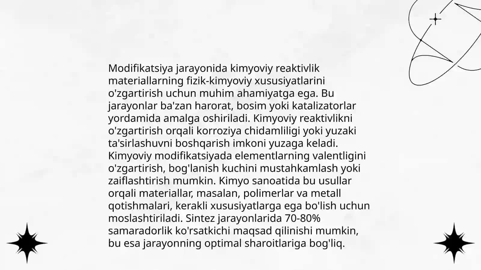 Tezlatkichlarning kimyoviy xususiyatlarini modifikatsiyalash 4