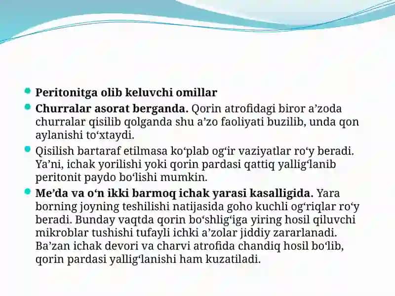 Qorinning xirurgik infeksiyalari. Peritonit 4