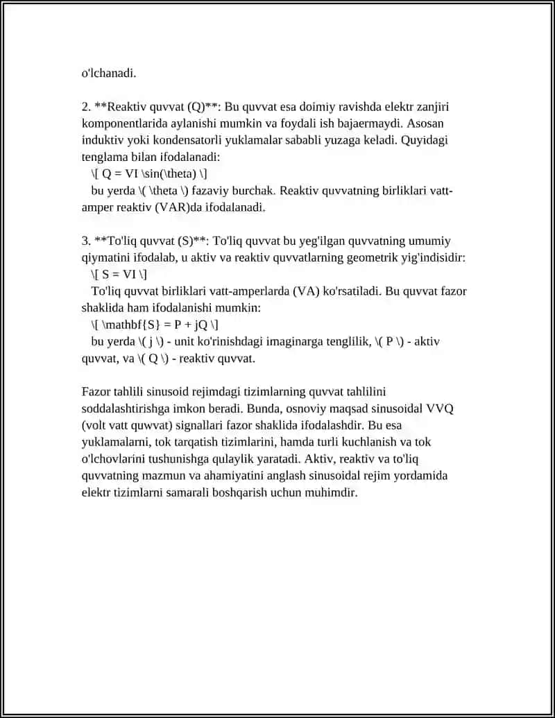 SINUSOIDAL REJIMDA QUVVAT TURLARI VA ULARNING FIZIK MA’NOSI 4