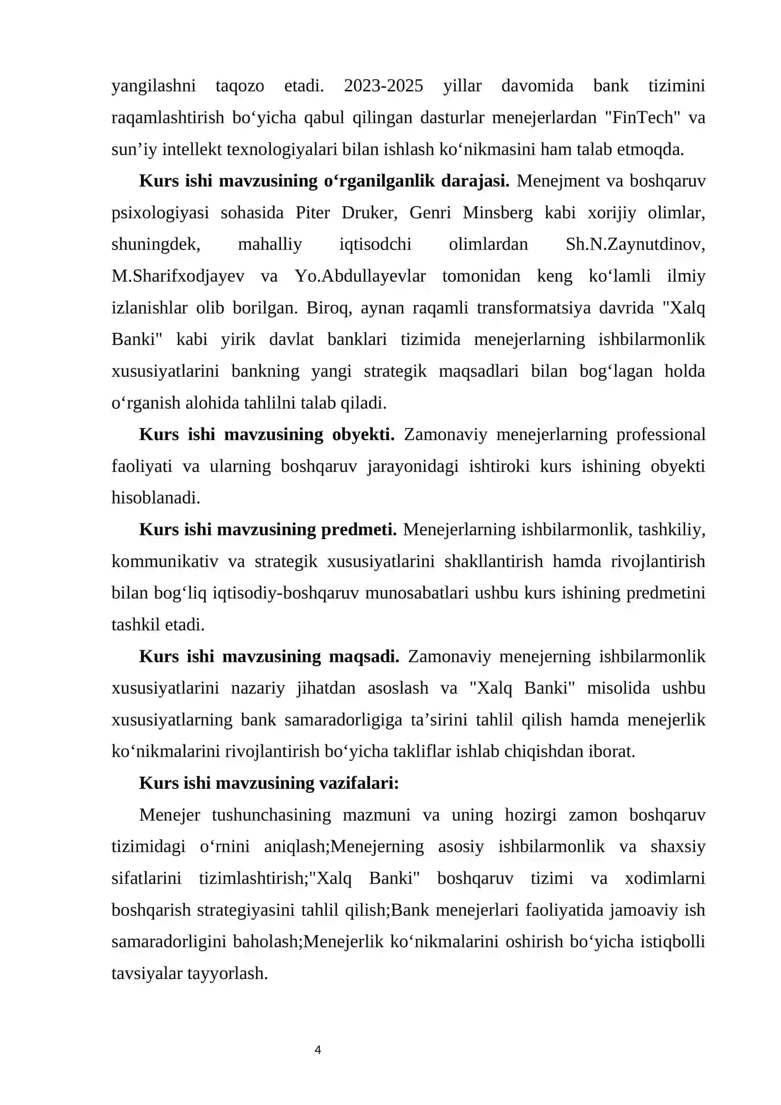 Zamonaviy menejerning ishbilarmonlik xususiyatlari kurs ishi 4