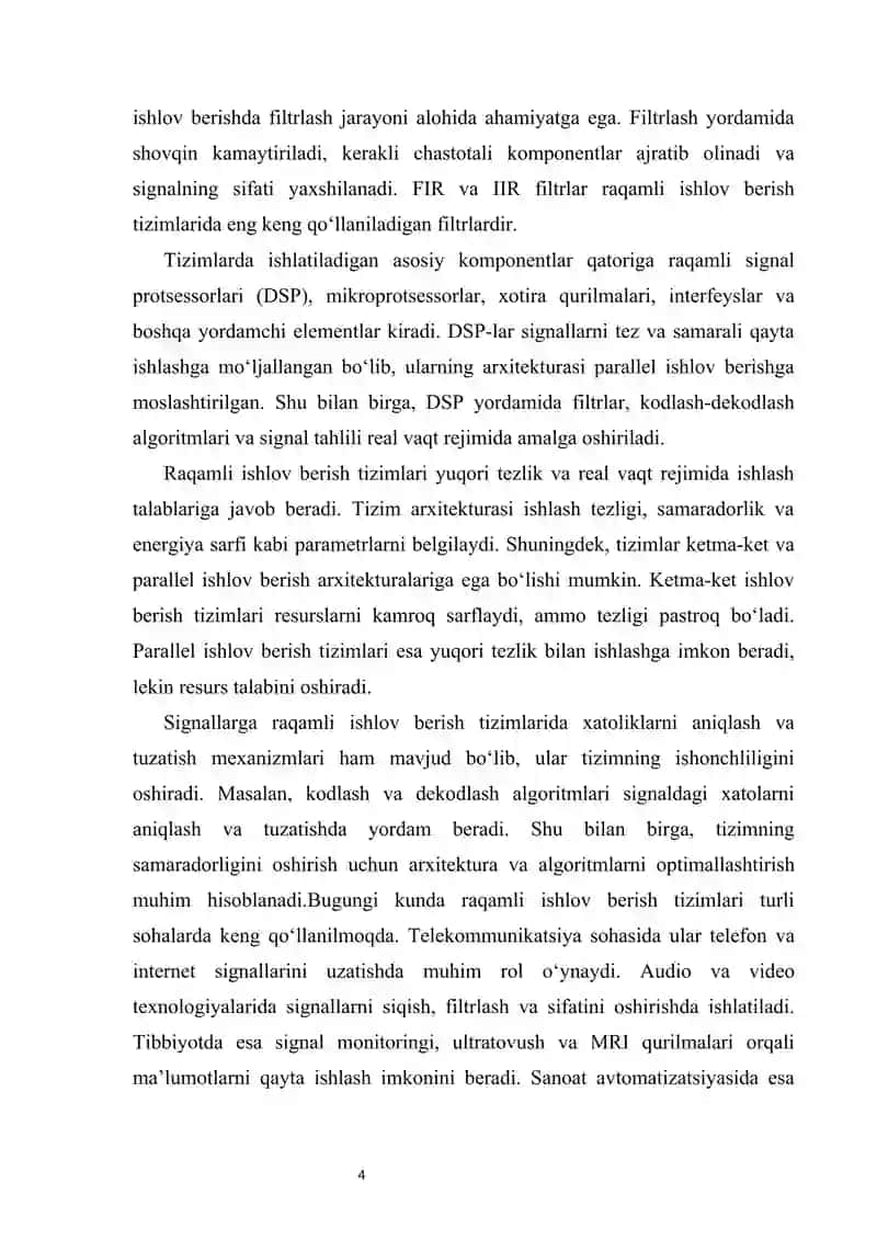 Signallarga raqamli ishlov berish tizimlari arxitekturasi 4