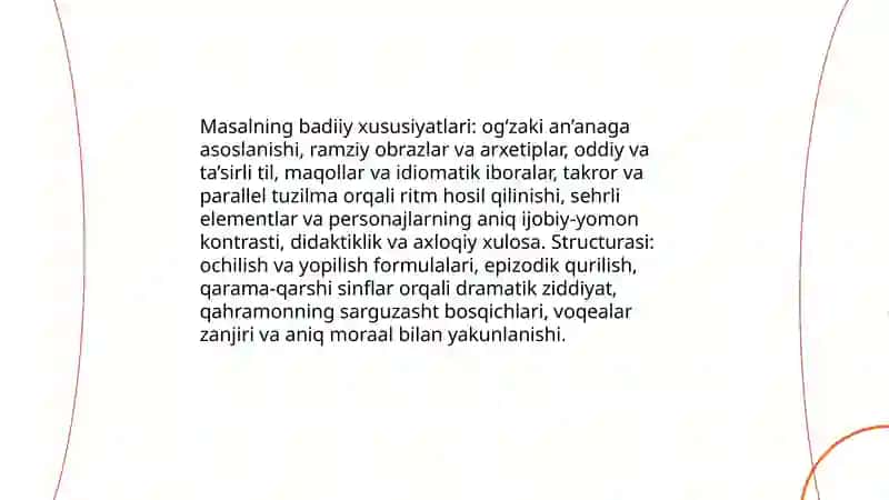 masal janri va uni o'quvchilarga orgatish usullari 4