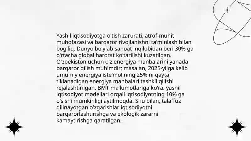 Yashil iqtisodiyotga oʻtishning zaruriyati, tamoyillari va dastaklari 4