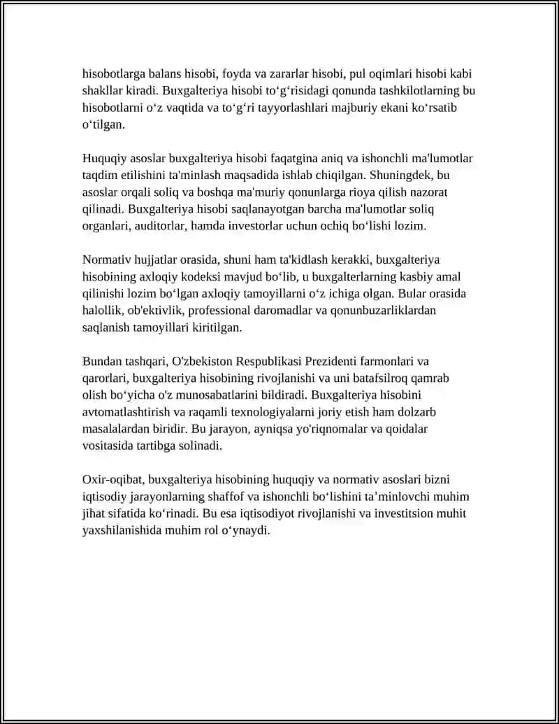 BUXGALTERIYA HISOBINI TASHKIL ETISH VA UNGA QOʻYILADIGAN TALABLAR 4